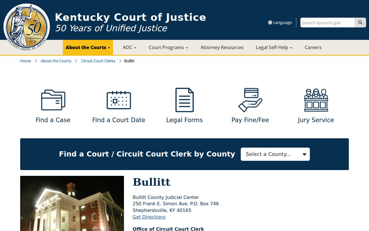Bullitt County criminal history records at the Judicial Center