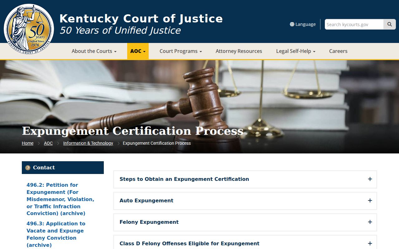 Bullitt County criminal record expungement certification